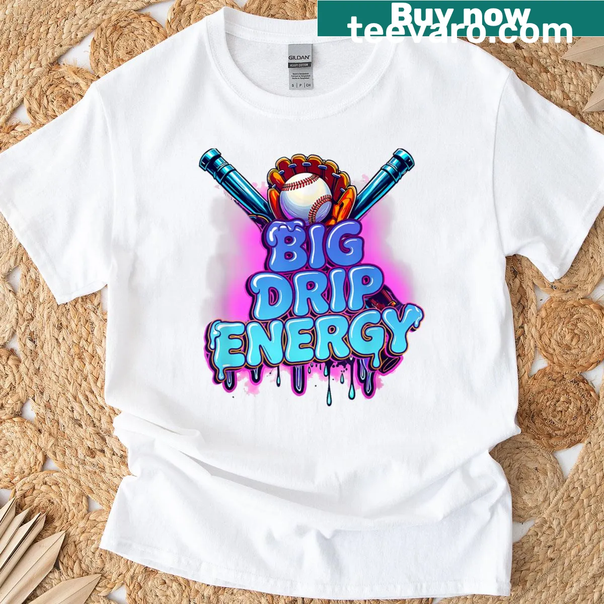 Cartoon baseball dripping with ice cream on a playful T-shirt — on a men's t-shirt