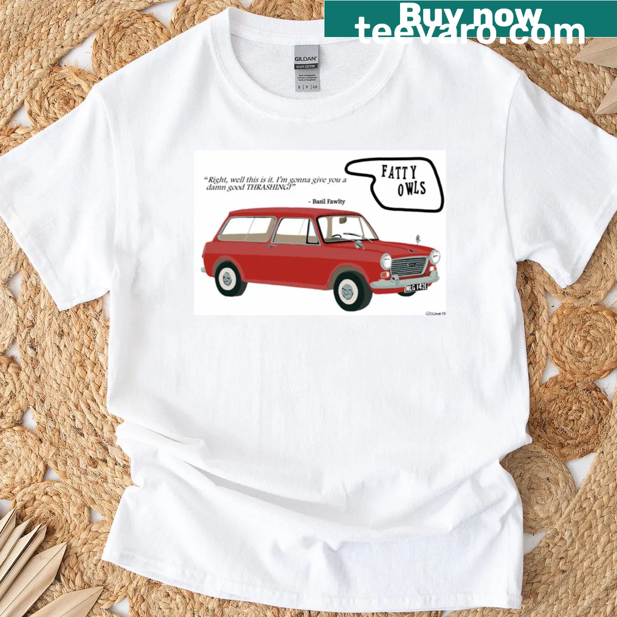 Basil Fawlty themed graphic T-shirt — on a men's t-shirt