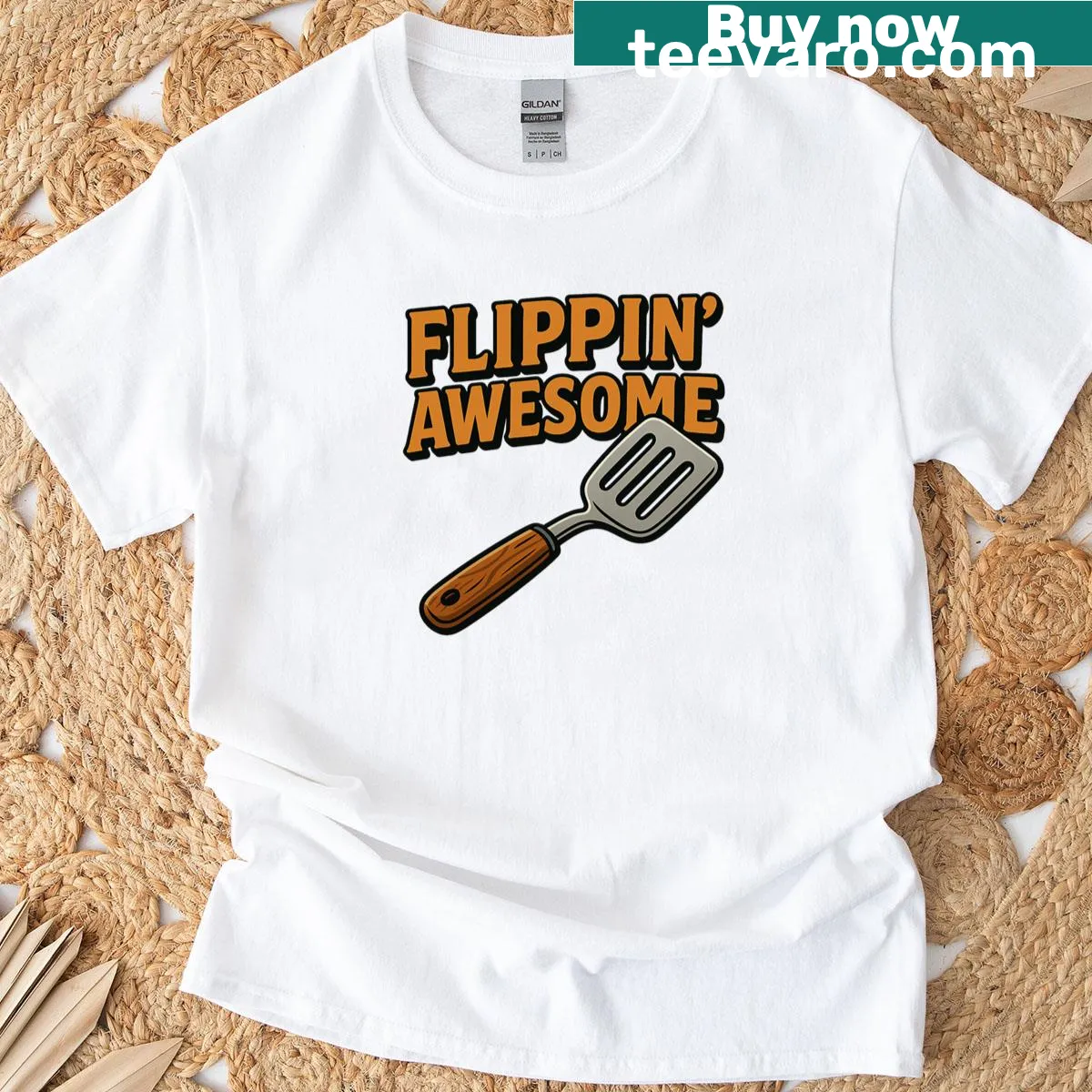 Grilling spatula graphic with 'Flippin Awesome' text on a T-shirt — on a men's t-shirt