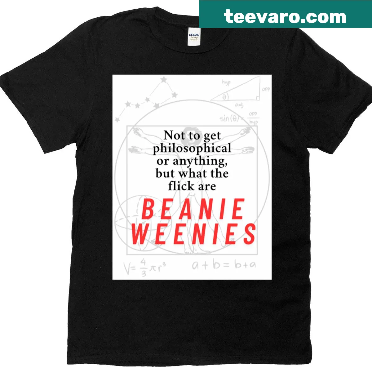 Oversized cartoon t-shirt featuring beanie weenies — on a men's t-shirt