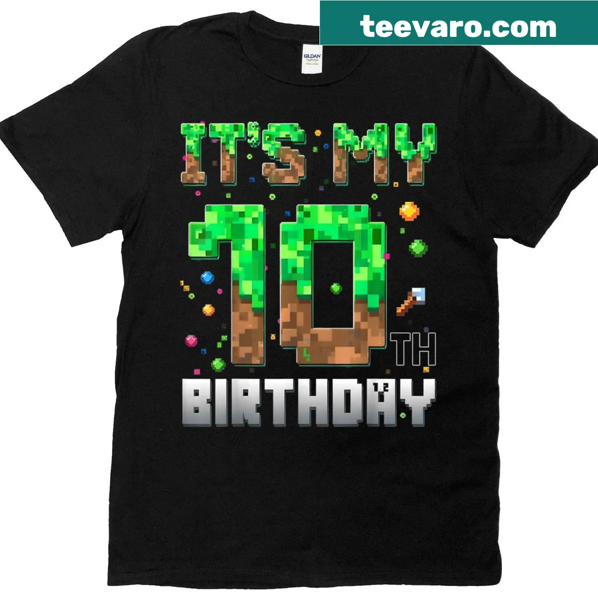 10th birthday video game pixel t-shirt for kids — on a men's t-shirt