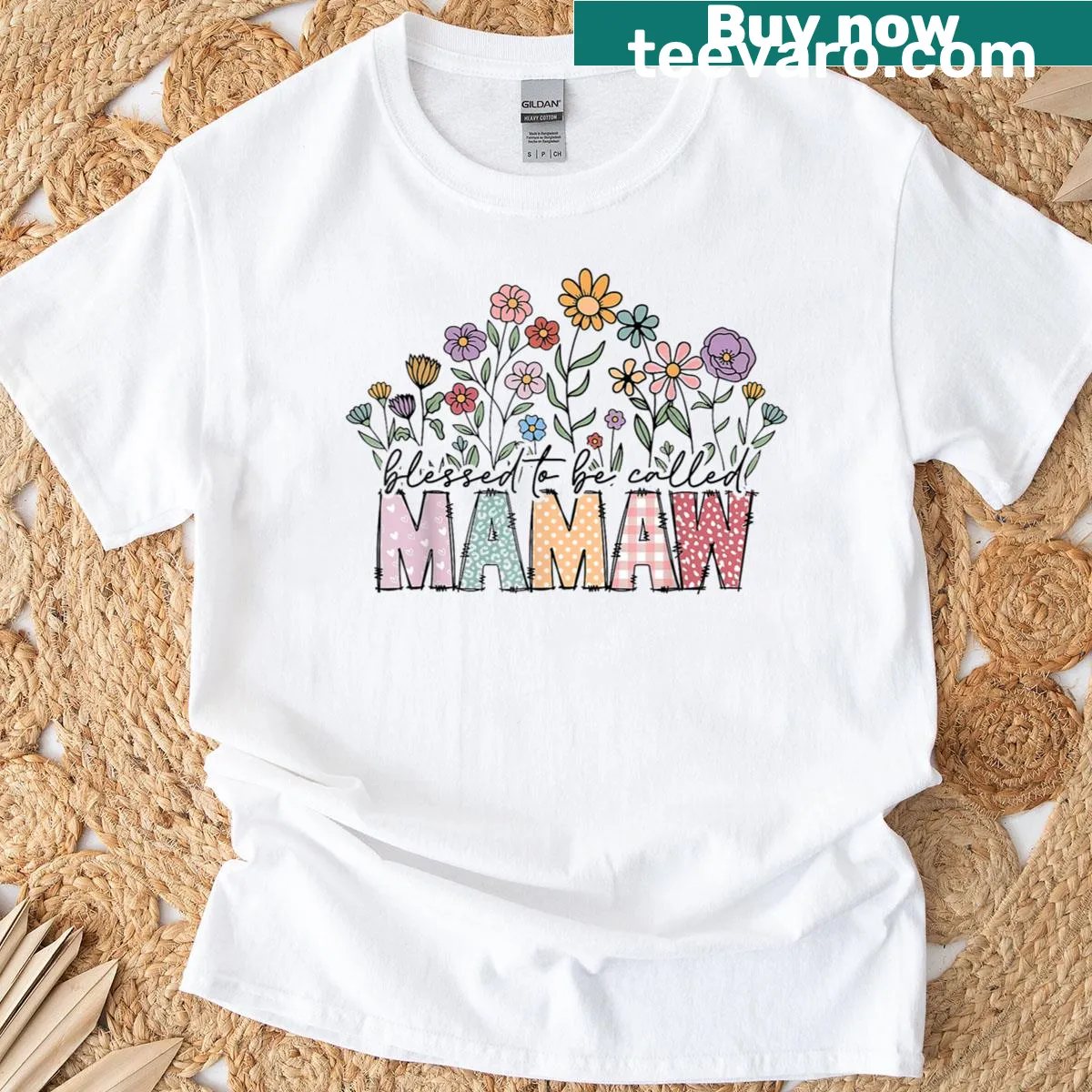 Sentimental T-shirt with floral design and 'Blessed To Be Called Mamaw' phrase — on a men's t-shirt