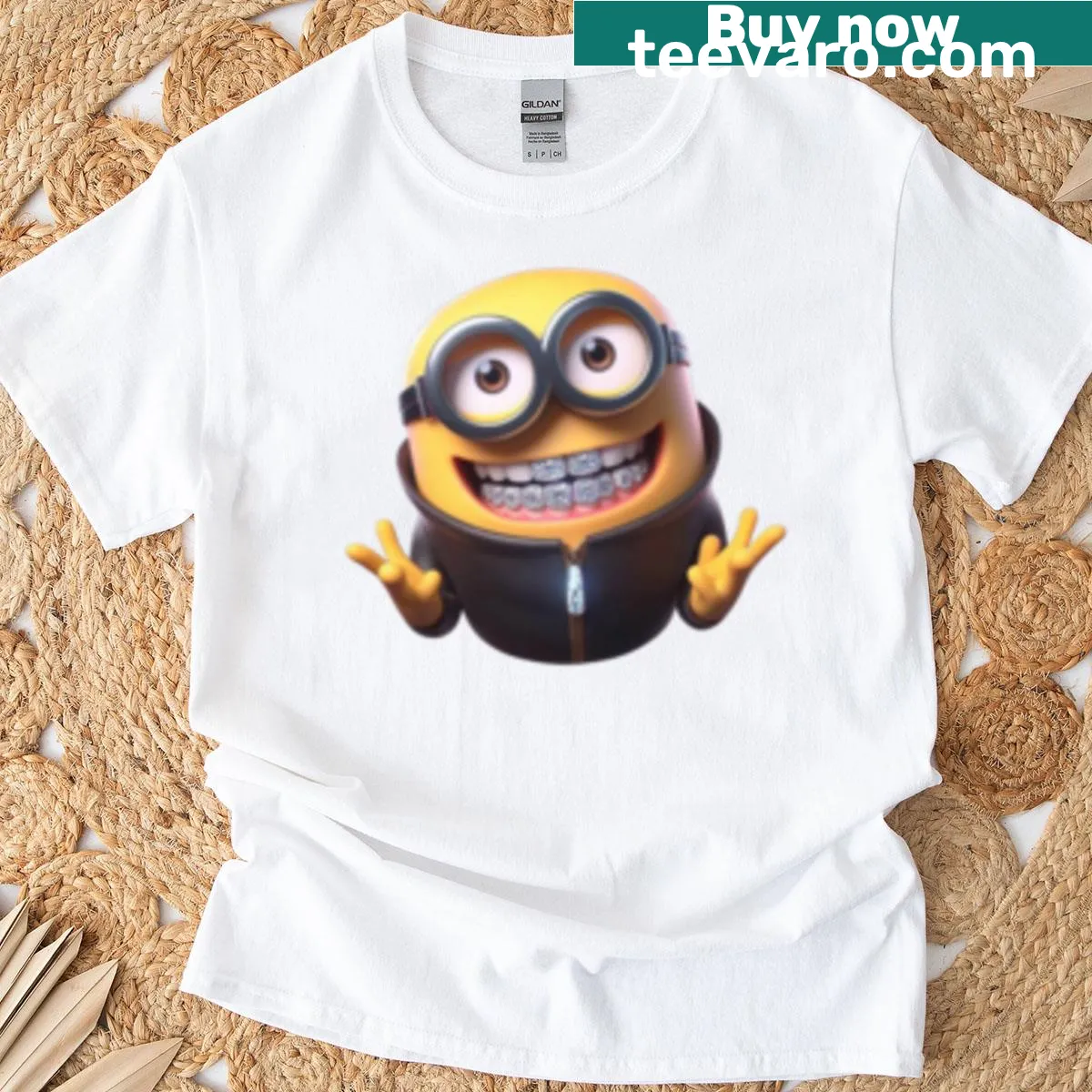 Cartoon T-shirt featuring Bob The Minion with grillz — on a men's t-shirt