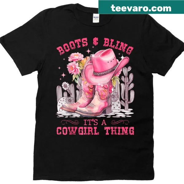 Cowgirl-themed T-shirt with boots and bling illustration