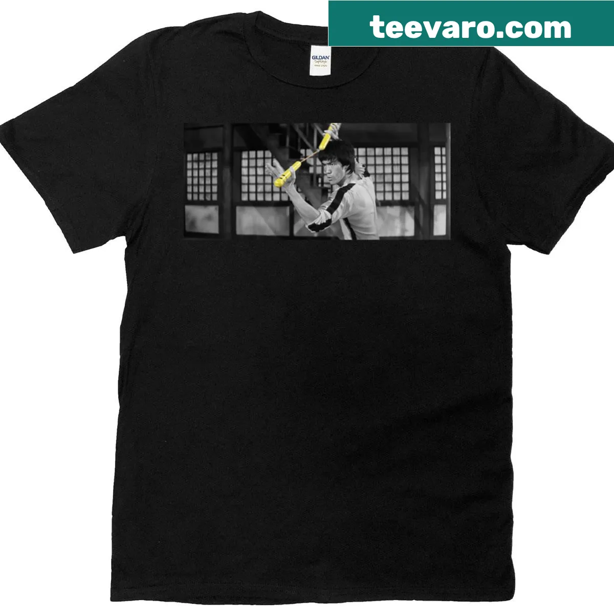 Tribute T-shirt featuring Bruce Lee in Game of Death design — on a men's t-shirt