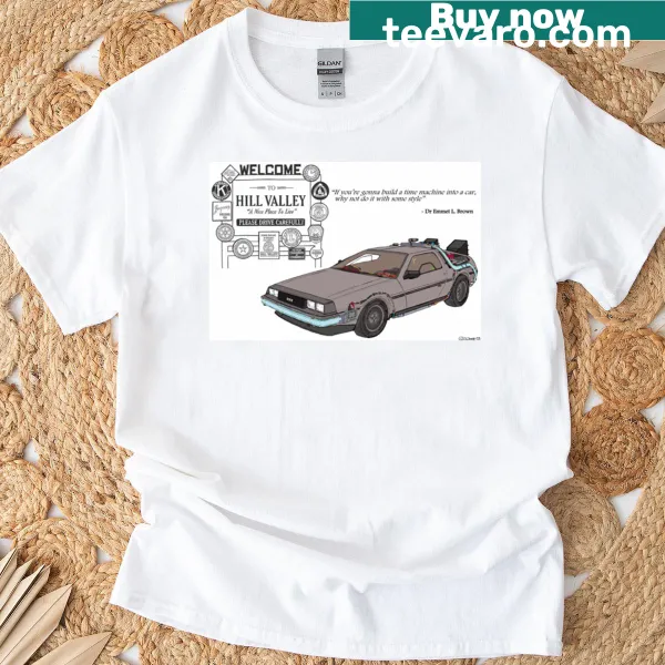 Illustration of Delorean from Back to the Future on a T-shirt