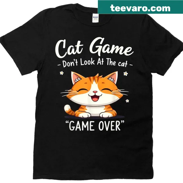 T-shirt with 'Don't Look At The Cat' and 'Game Over' in playful design