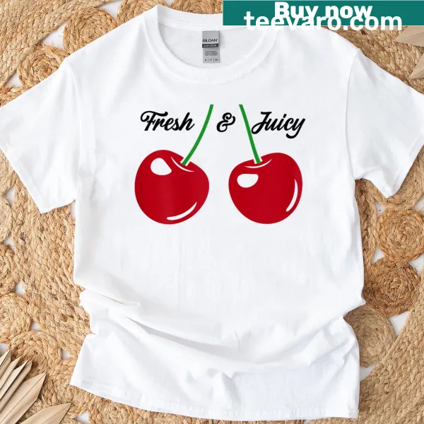 Vintage Cherry T-shirt featuring red cherries and green leaves