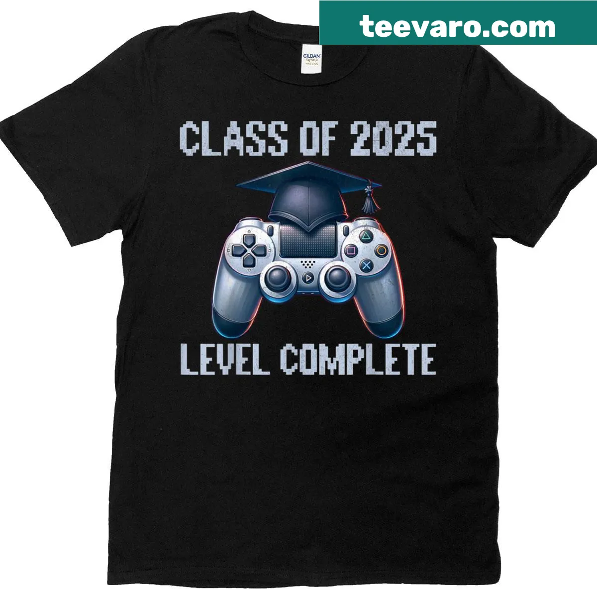 Graduation T-shirt with Level Complete graphic for gamers. — on a men's t-shirt