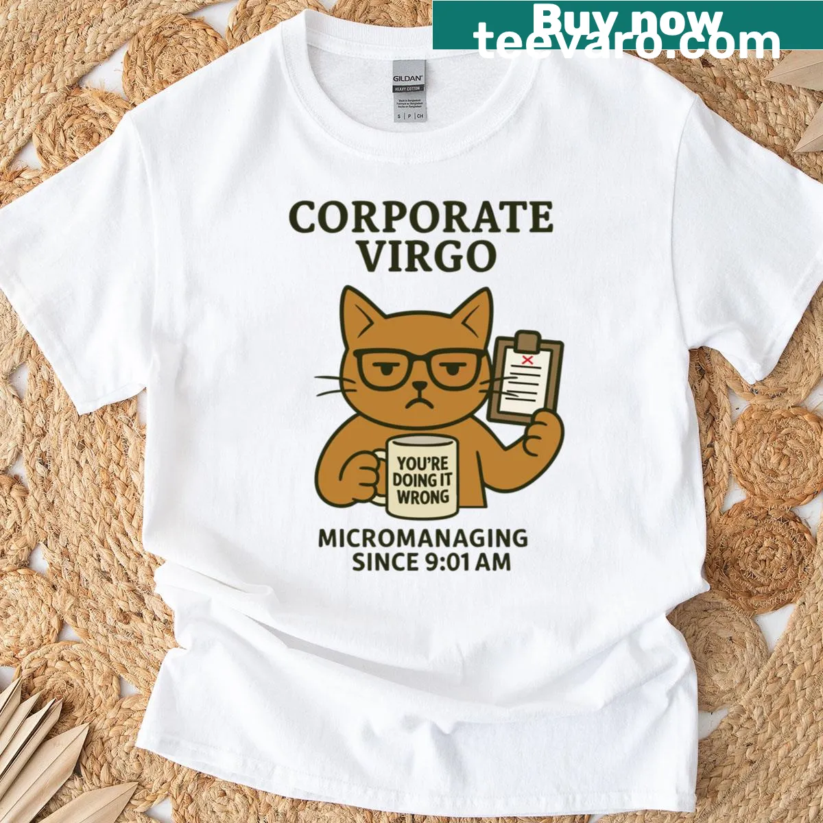 Zodiac Virgo sign t-shirt with corporate-themed typography — on a men's t-shirt