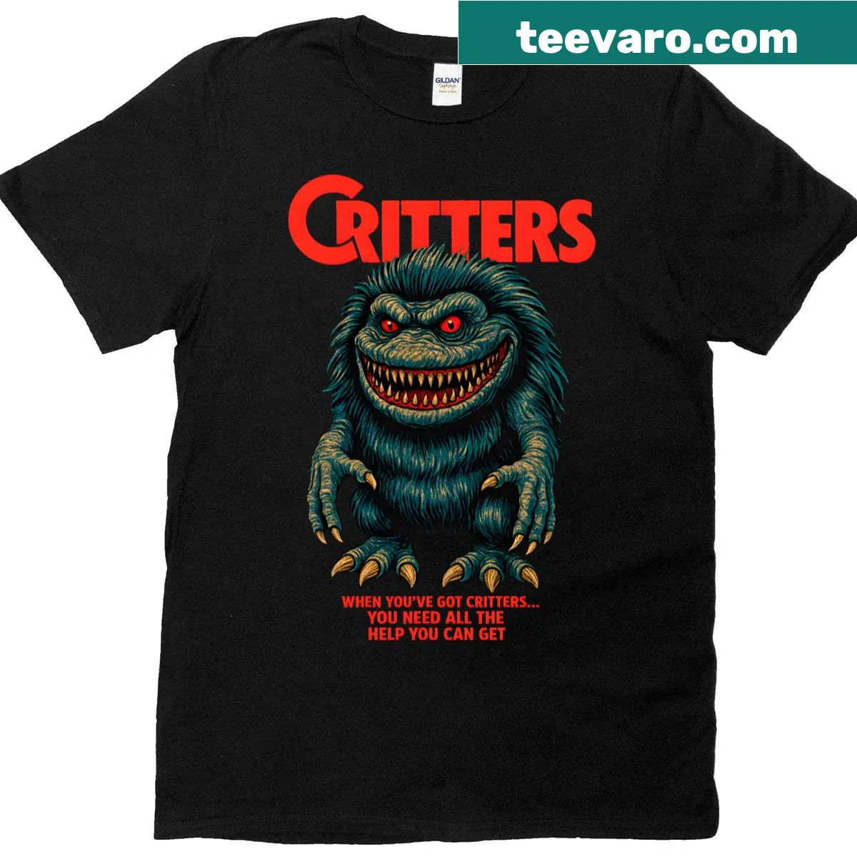 Horror movie-themed design featuring critters on T-shirt — on a men's t-shirt