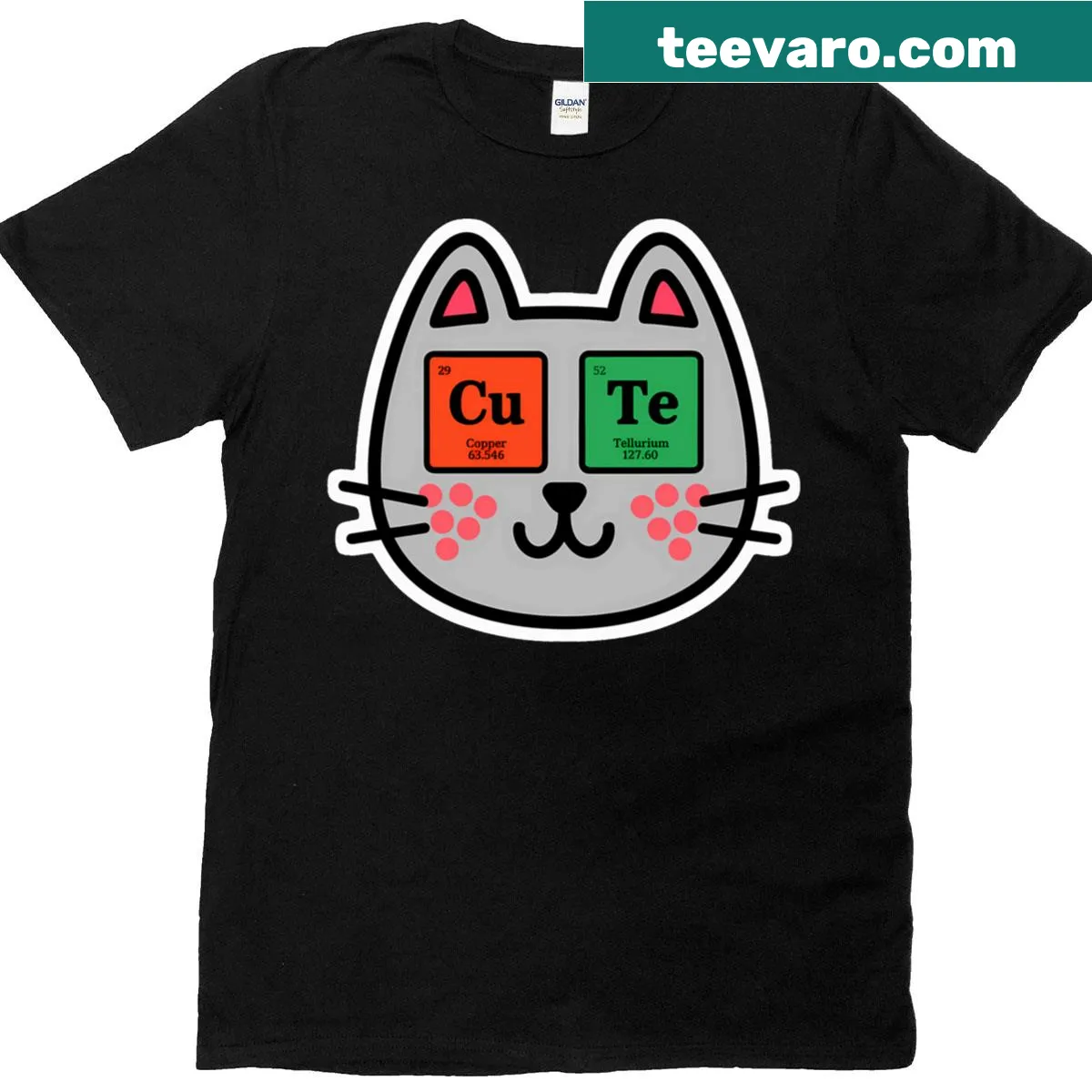 Cute chemistry-themed cat graphic tee — on a men's t-shirt