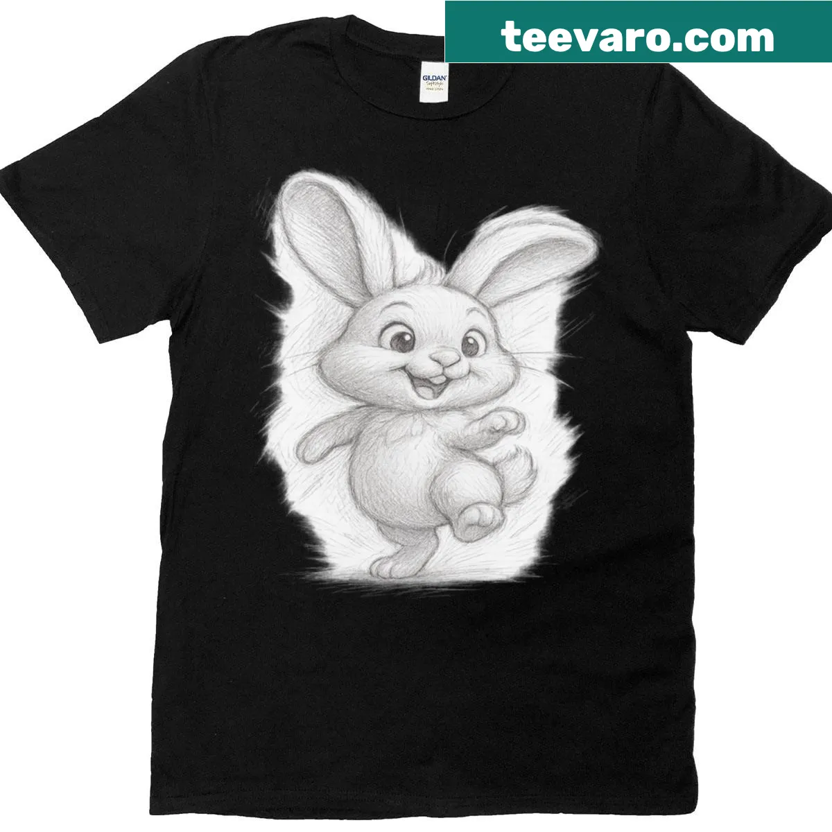 Adorable hand-drawn bunny cartoon T-shirt — on a men's t-shirt