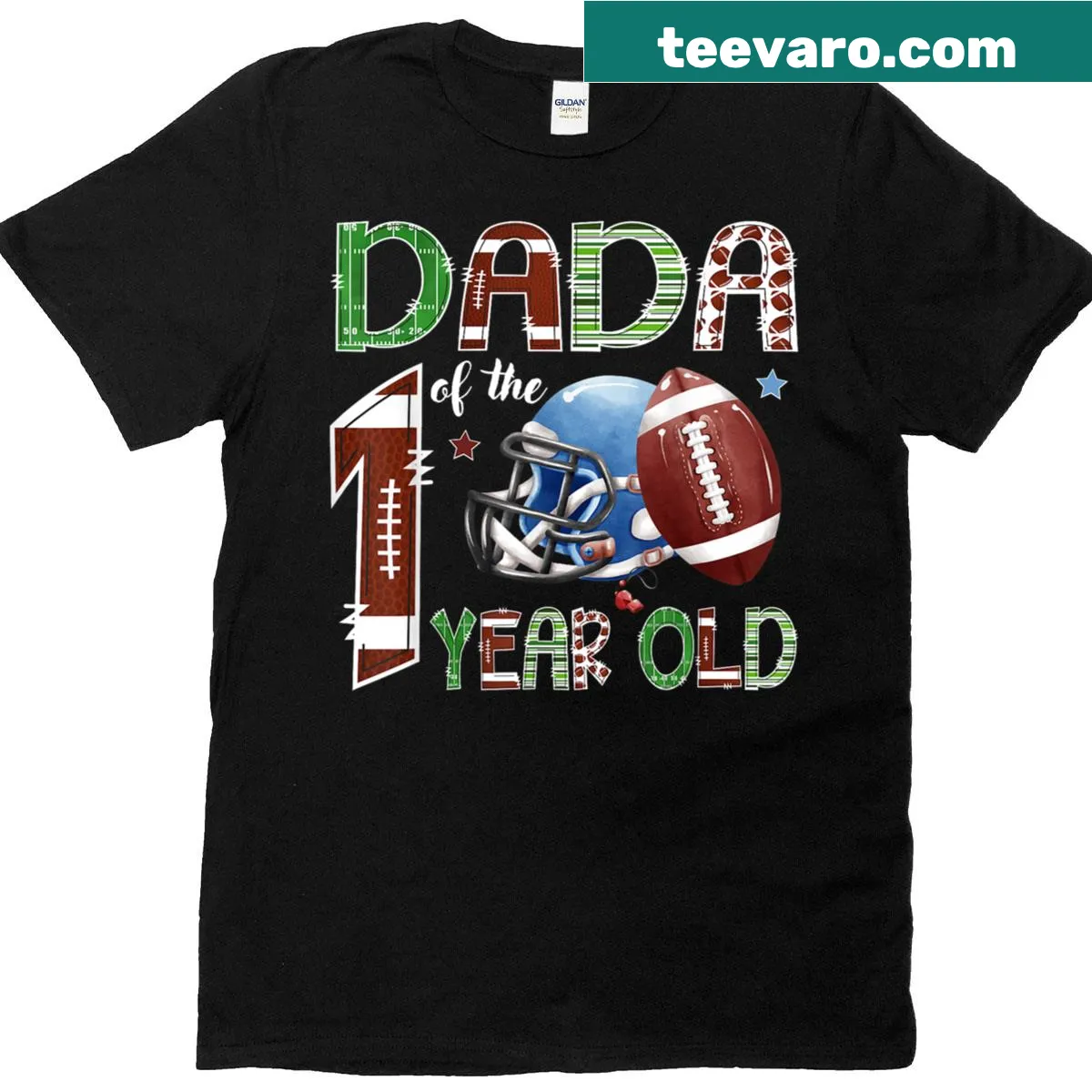 Birthday shirt for dads with football graphic — on a men's t-shirt