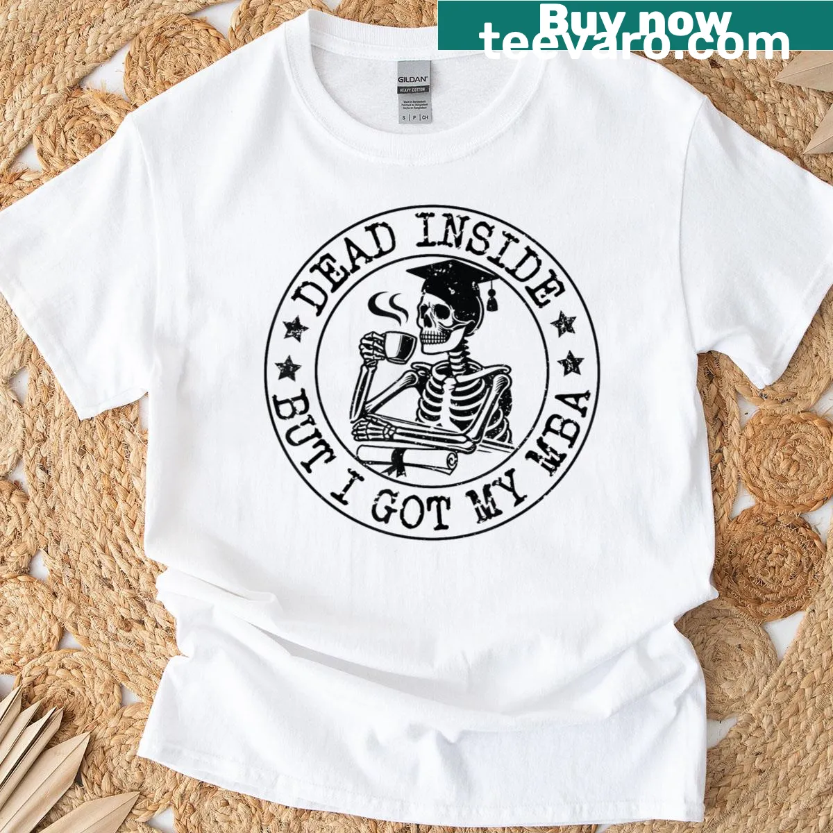 Humorous MBA graduate shirt with text graphic — on a men's t-shirt