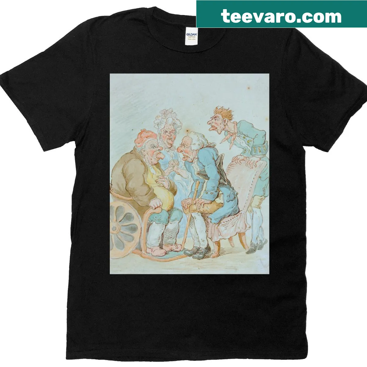 Old British cartoon of doctor with patients on a T-shirt — on a men's t-shirt