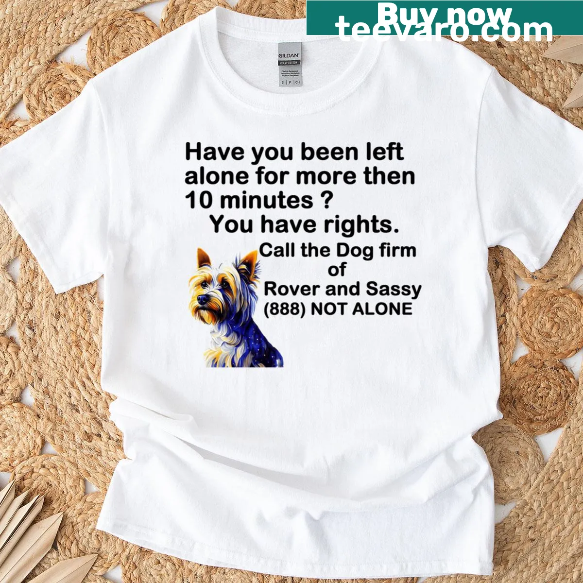 Funny shirt with text about dog separation anxiety — on a men's t-shirt