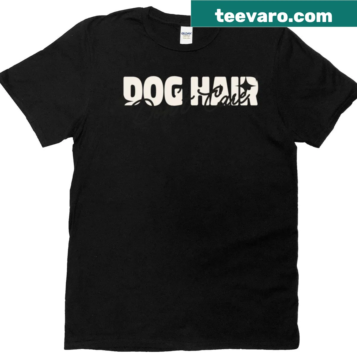 Oversized T-shirt with humorous text 'Dog Hair Don't Care' — on a men's t-shirt