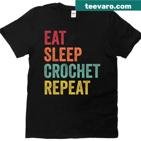 Oversized T-shirt with playful 'Eat Sleep Crochet Repeat' text