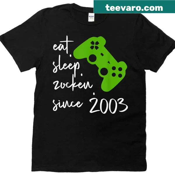 Funny T-shirt with 'Eat Sleep Game Since 2003' and gaming controller