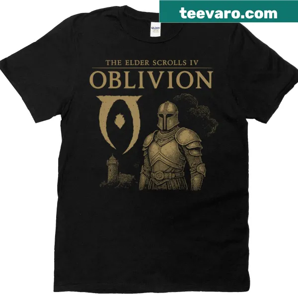 Illustrative T-shirt featuring knight and emblem from Elder Scrolls IV Oblivion