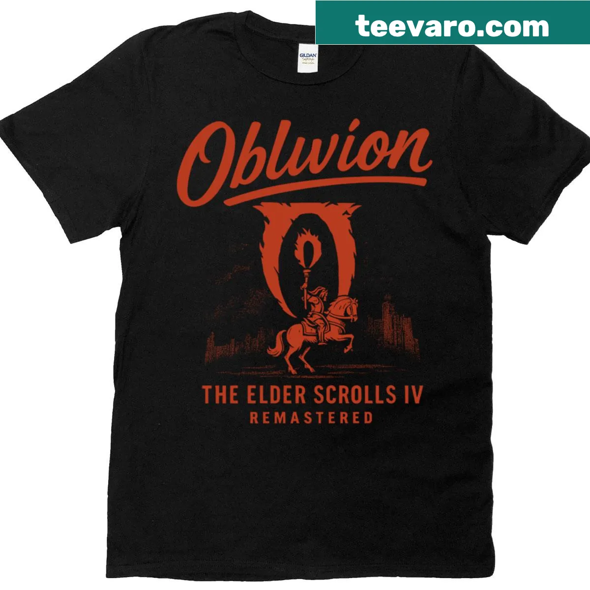 Elder Scrolls IV Oblivion Remastered Knight graphic T-shirt — on a men's t-shirt