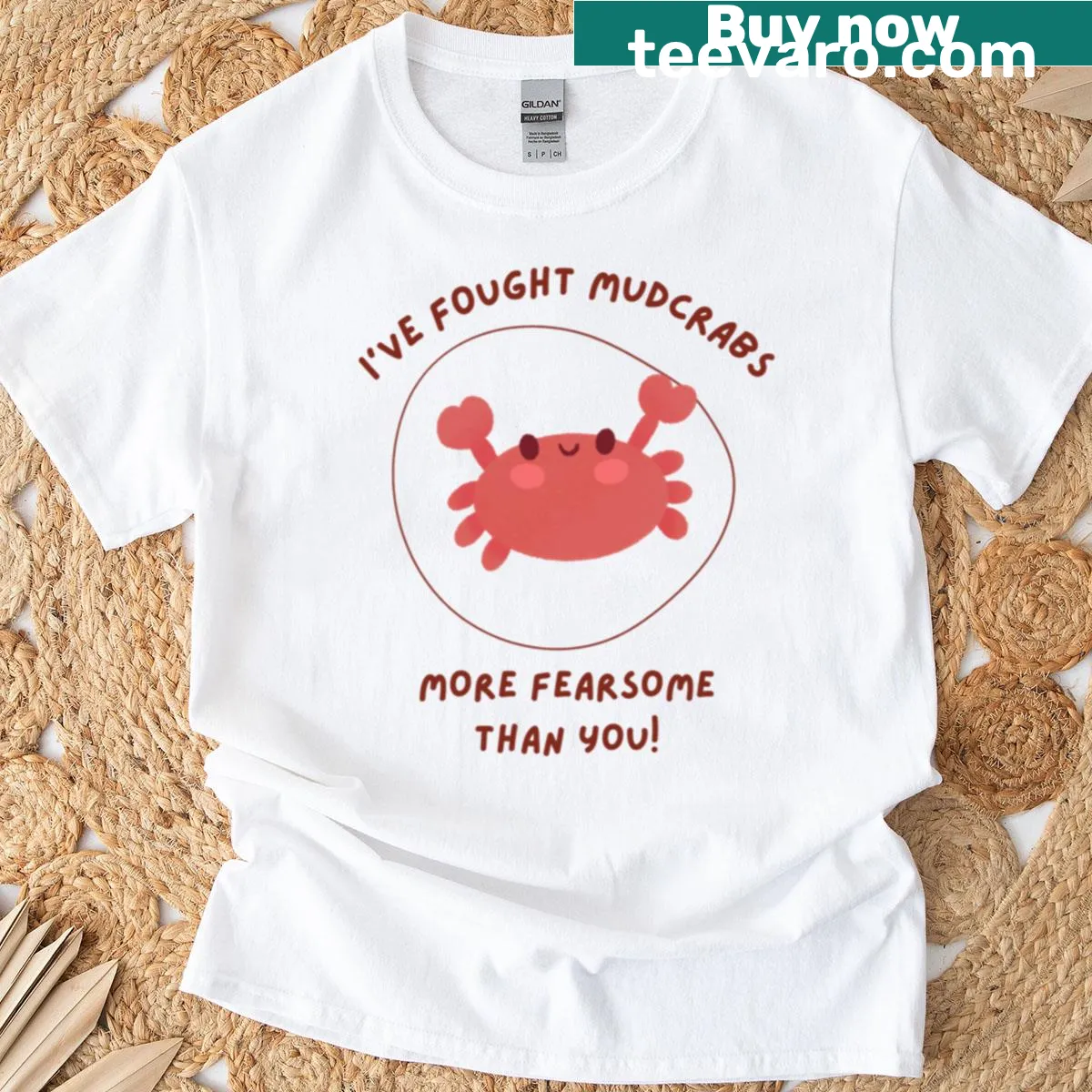 Funny Elder Scrolls Mudcrab shirt with cartoon design — on a men's t-shirt