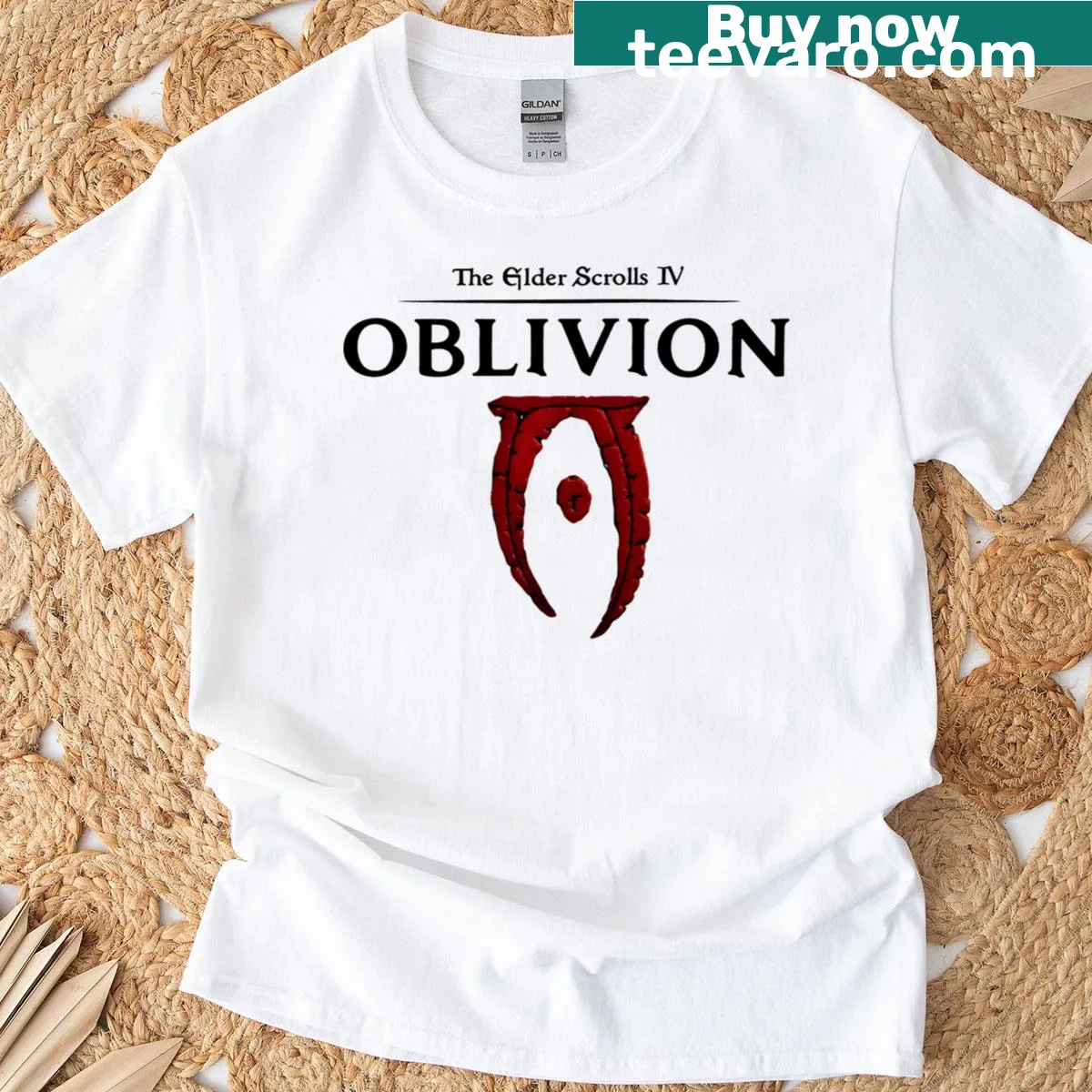 Elder Scrolls Oblivion logo graphic on T-shirt — on a men's t-shirt