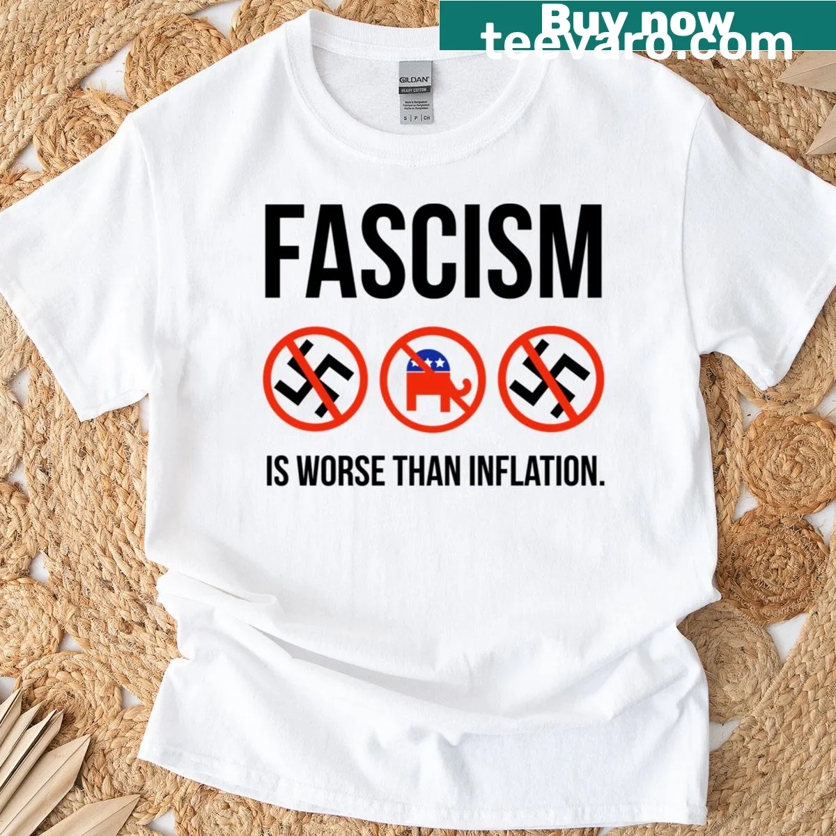 T-shirt with bold text on political ideals — on a men's t-shirt