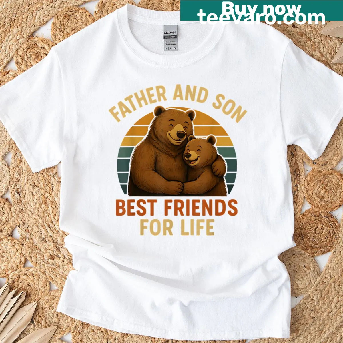 Retro T-shirt with 'Best Friends For Life' and 'Papa Bear' design — on a men's t-shirt
