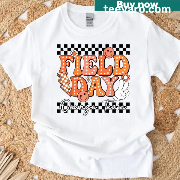 Vintage-style orange team color t-shirt for kids' field day