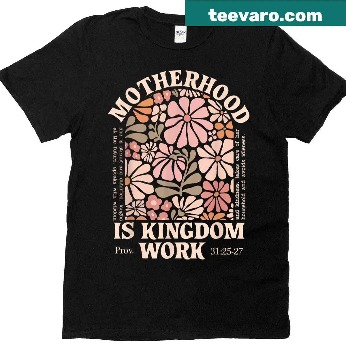 Vintage-style T-shirt for moms with 'Motherhood Is Kingdom Work' phrase — on a men's t-shirt