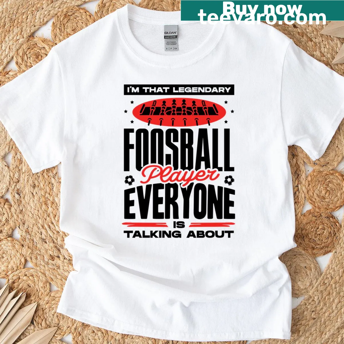 Dynamic illustration of foosball players in action on a T-shirt — on a men's t-shirt