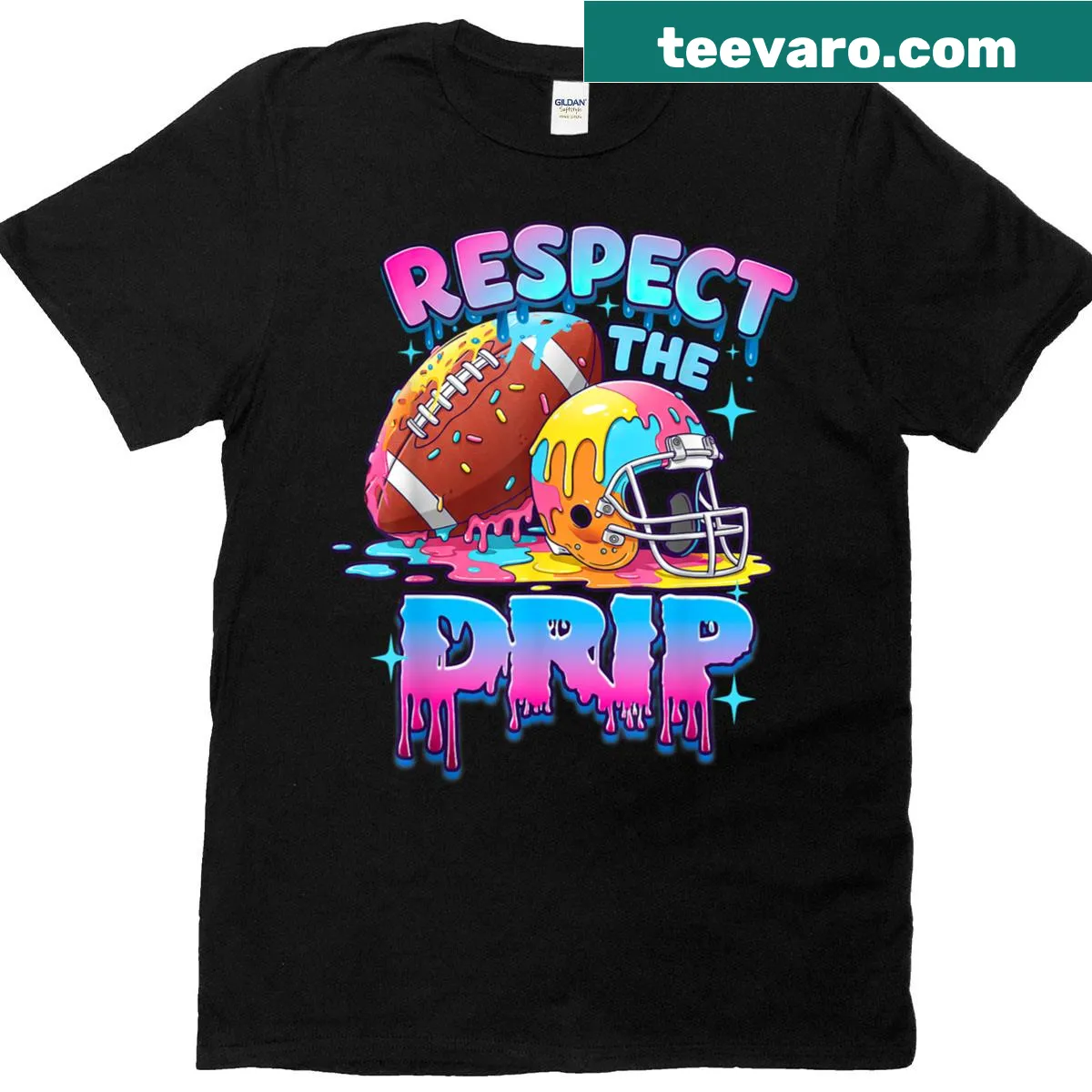 Playful football t-shirt with ice cream dripping design — on a men's t-shirt