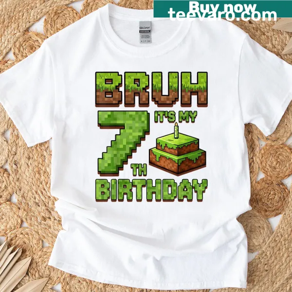 Funny Birthday Boy 7th Birthday T-shirt with pixel graphics