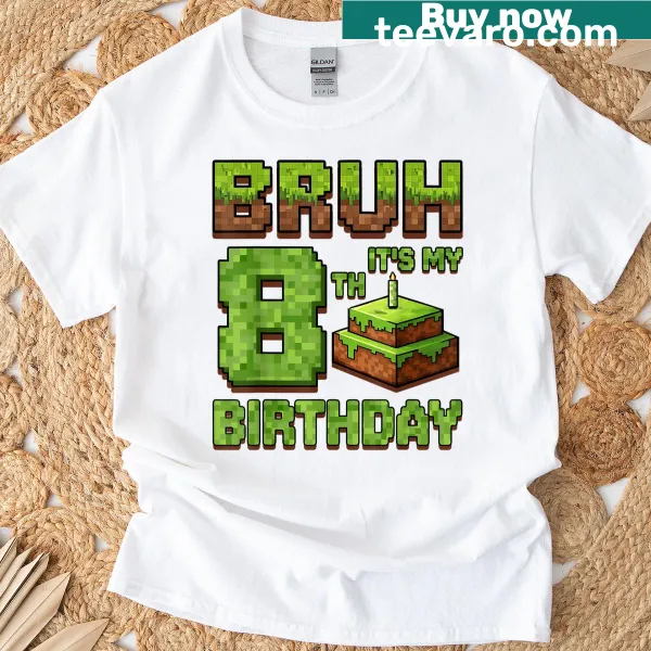 Pixel design t-shirt for an 8th birthday featuring humorous text