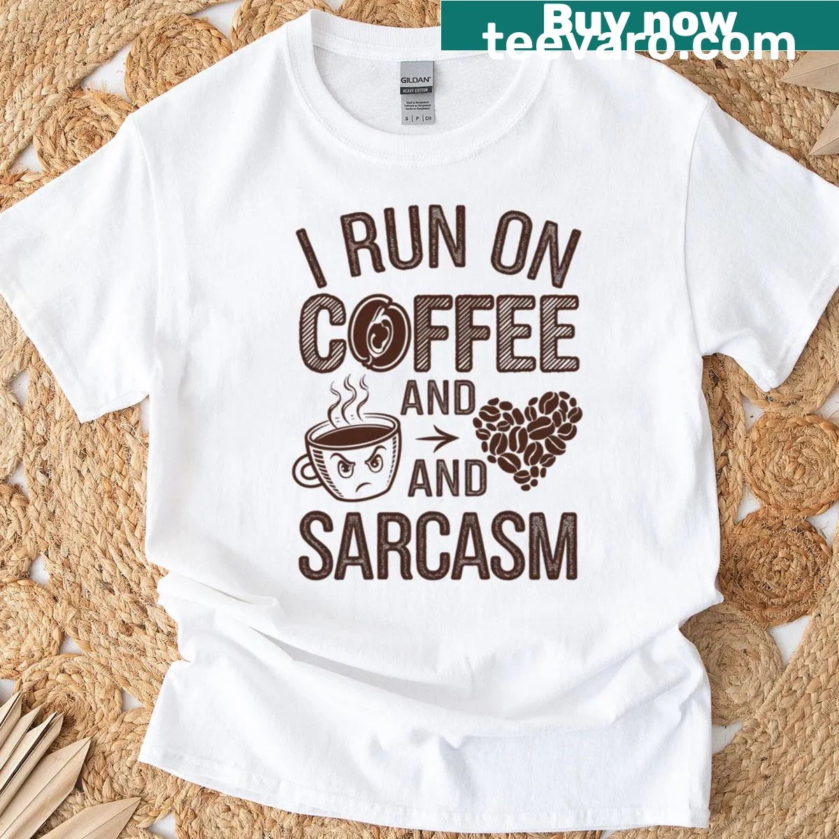 T-shirt featuring a funny coffee and sarcasm quote design — on a men's t-shirt