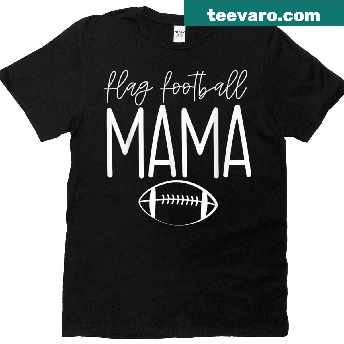 Proud flag football mom t-shirt with game day text — on a men's t-shirt