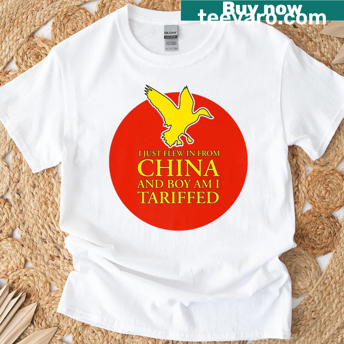 T-shirt featuring a sarcastic pun on goose tariffs — on a men's t-shirt
