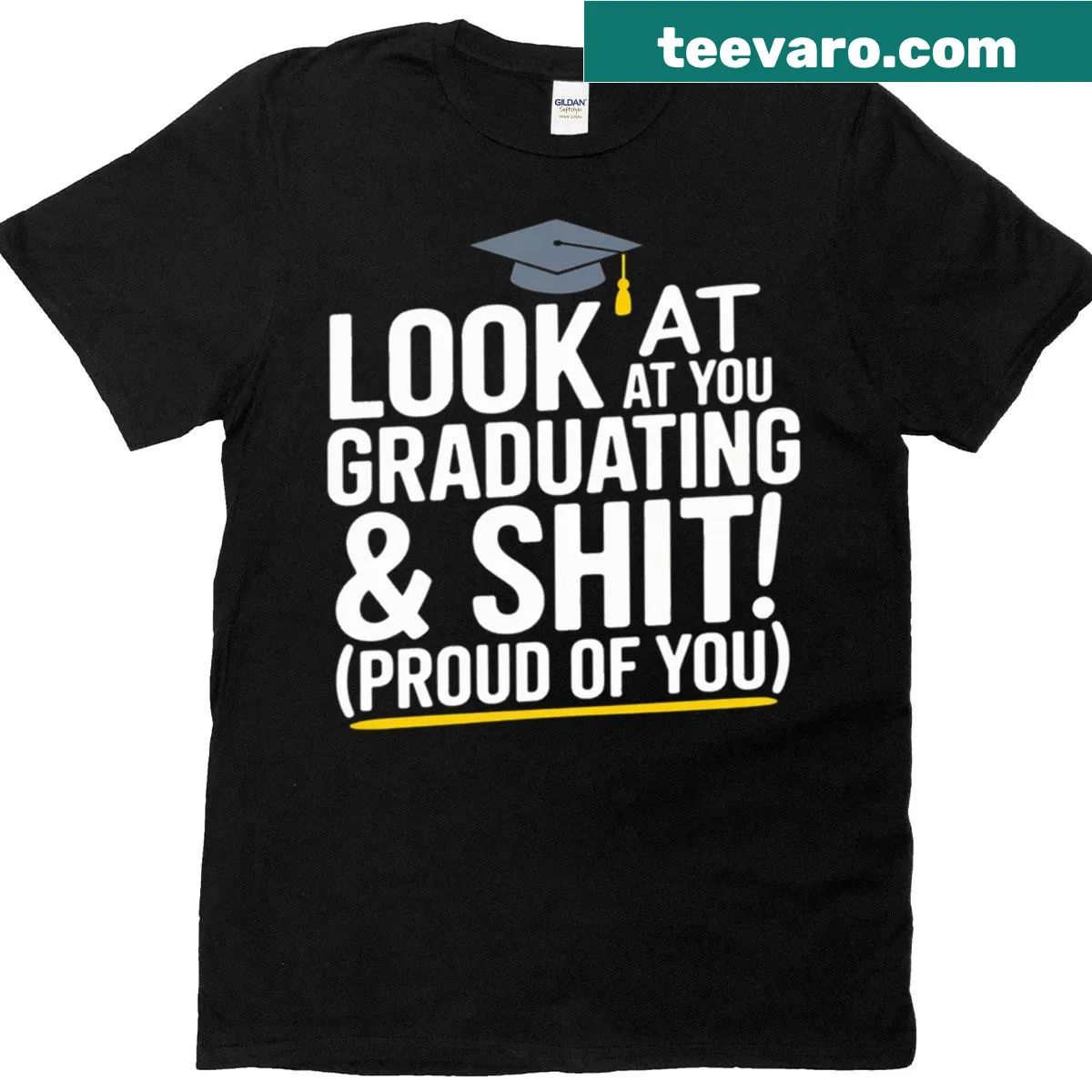 Humorous graduation-themed t-shirt for parents with a funny phrase. — on a men's t-shirt
