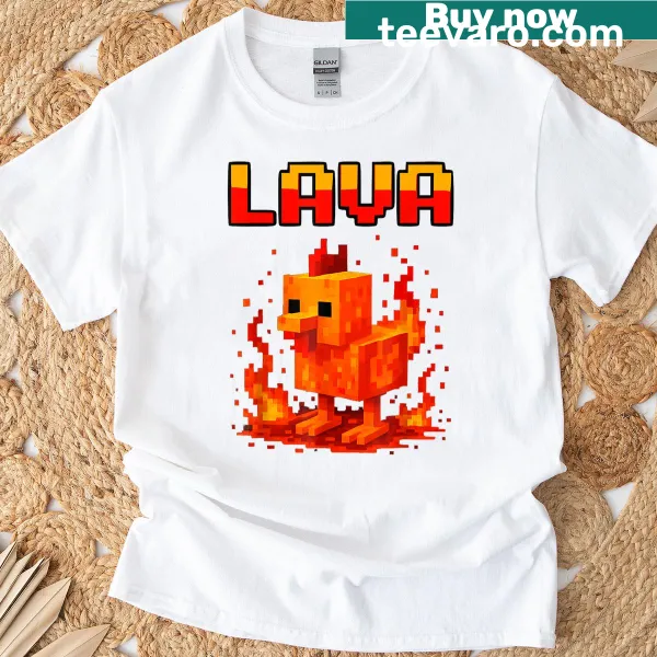 Pixel chicken chef graphic on a kids gaming T-shirt