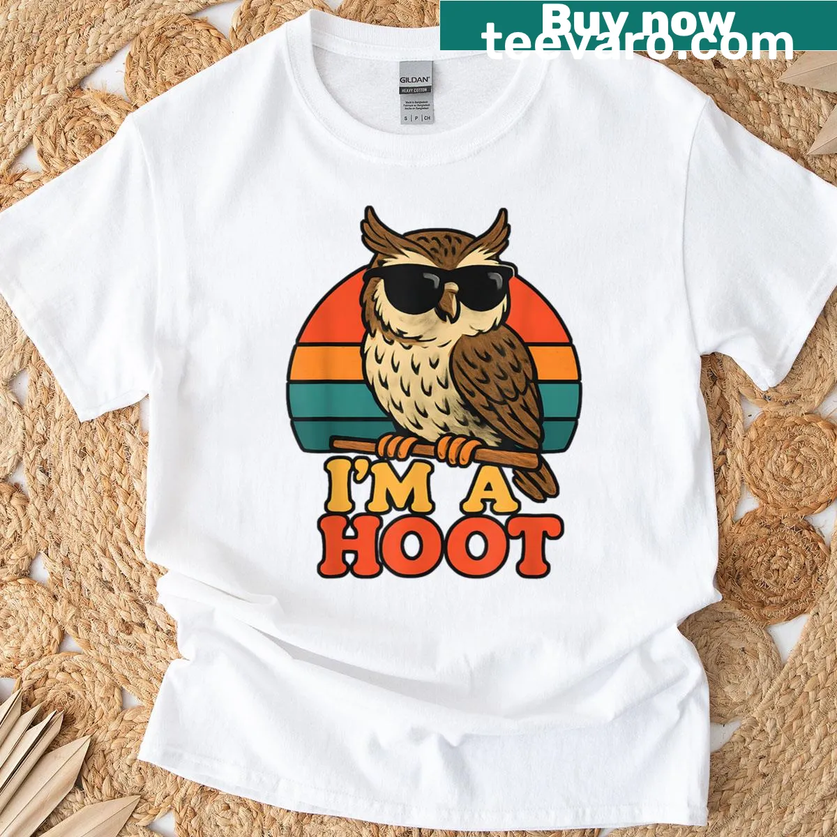 Vintage owl graphic with humorous text on a T-shirt — on a men's t-shirt