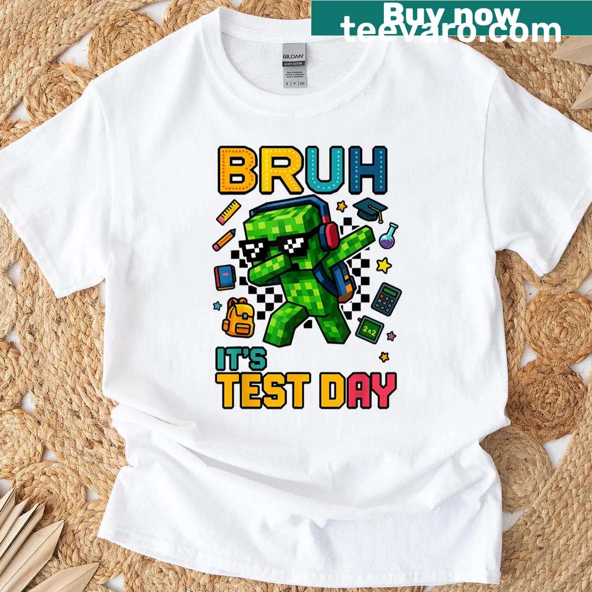 Pixel gamer character dabbing on a funny T-shirt — on a men's t-shirt