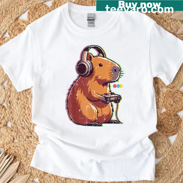 Cute capybara-themed tee for kids and young gamers