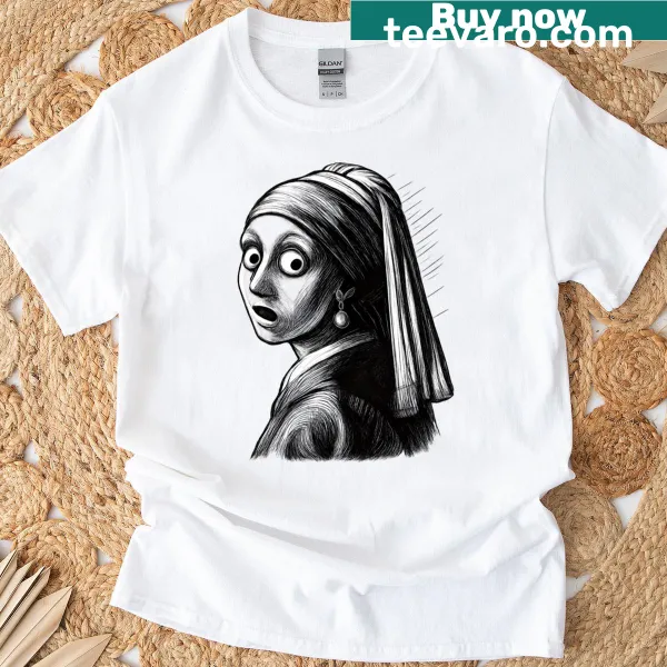 Ink sketch parody of the Girl With A Pearl Earring with a surprised expression