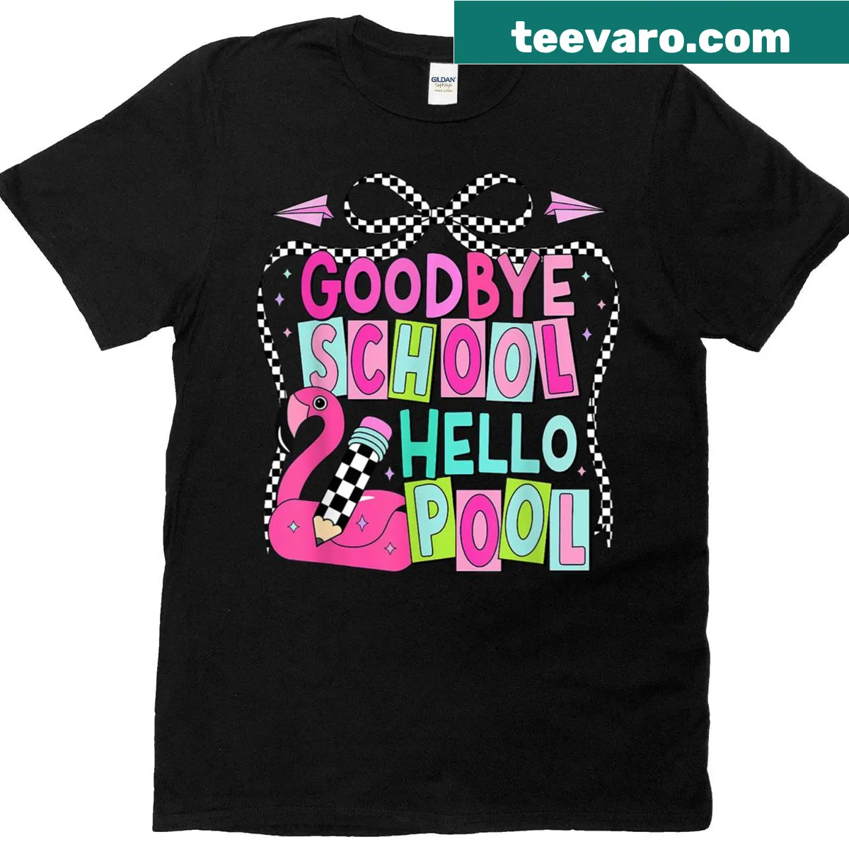 Lighthearted Last Day of School T-shirt with coquette bow design. — on a men's t-shirt