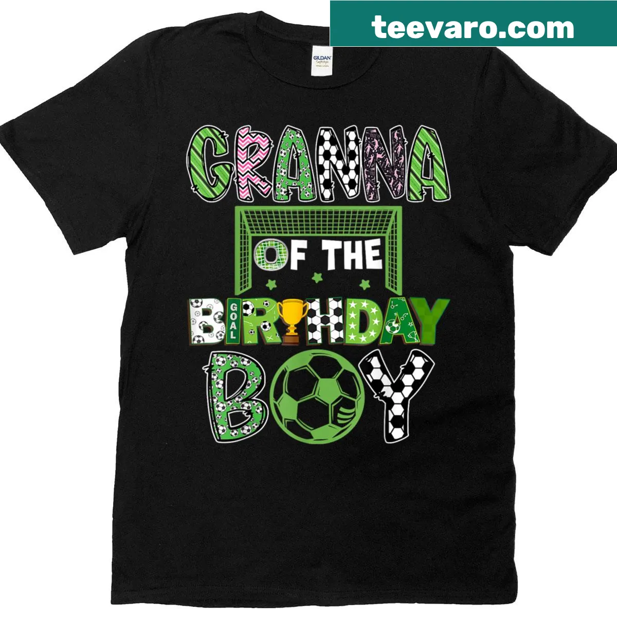 Birthday t-shirt for grandmothers featuring soccer theme — on a men's t-shirt