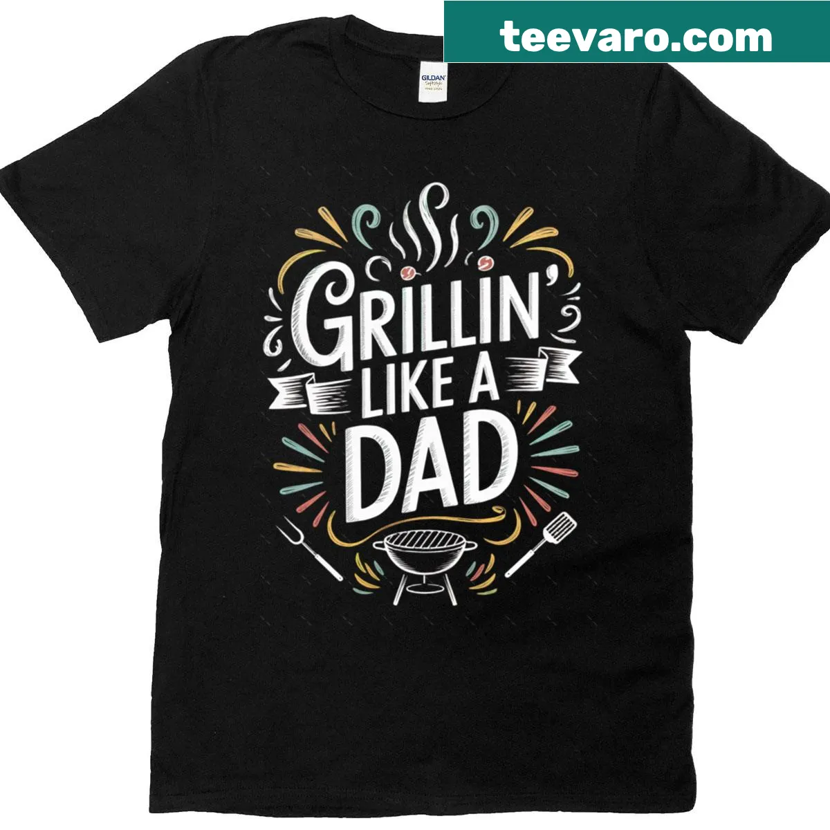 Oversized t-shirt with 'Grillin Like A Dad' graphic and grill illustration — on a men's t-shirt