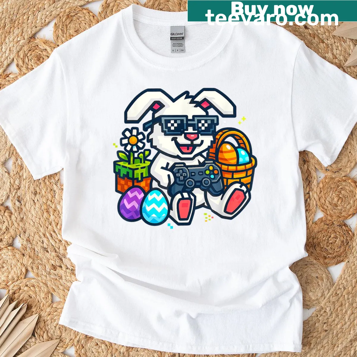 Fun T-shirt featuring a bunny and eggs for Easter — on a men's t-shirt