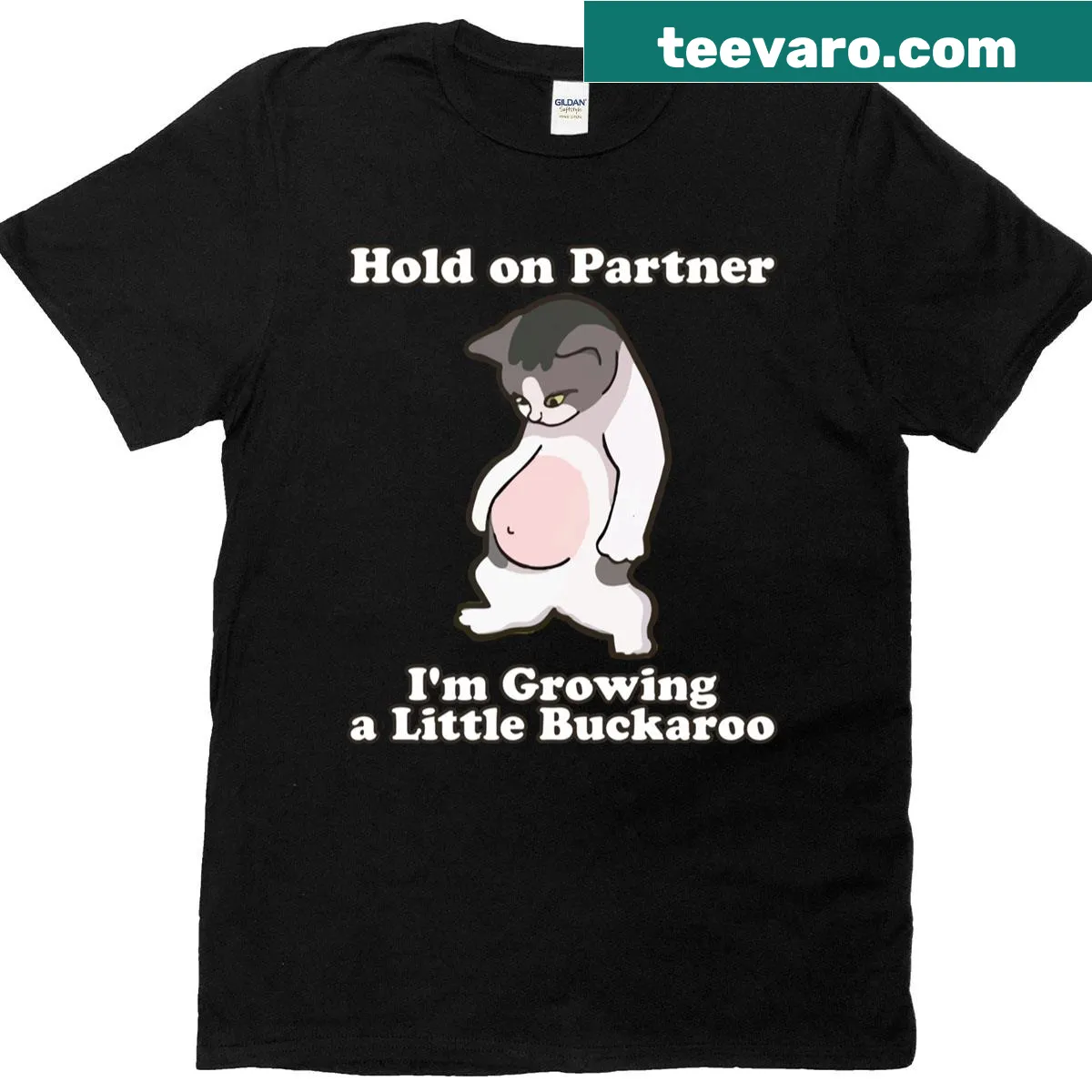 Funny cat meme T-shirt with cartoon graphic and humorous text. — on a men's t-shirt